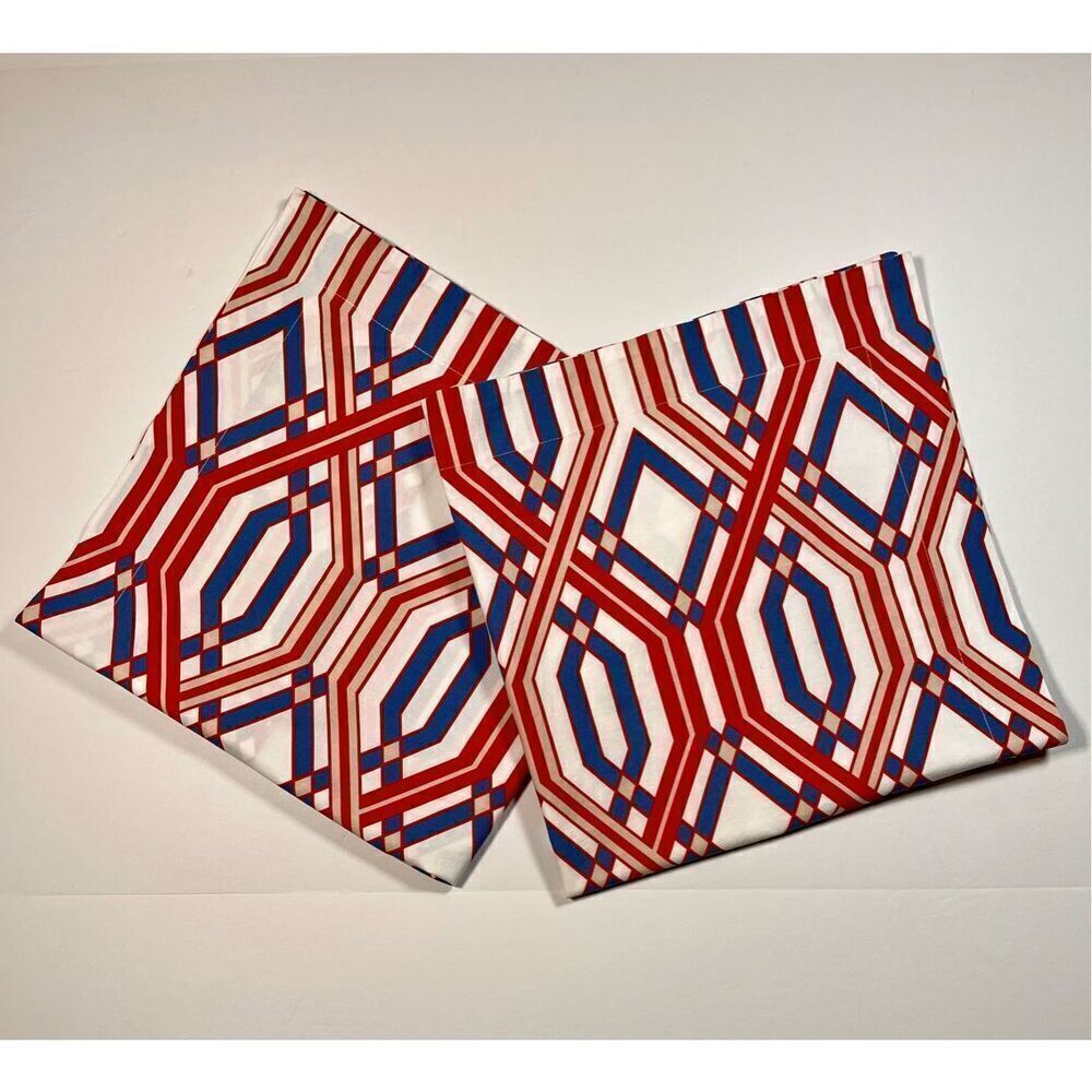 Pottery Barn Set of 2 Geometric Euro Square Pillow Shams Blue Orange EUC Bedroom